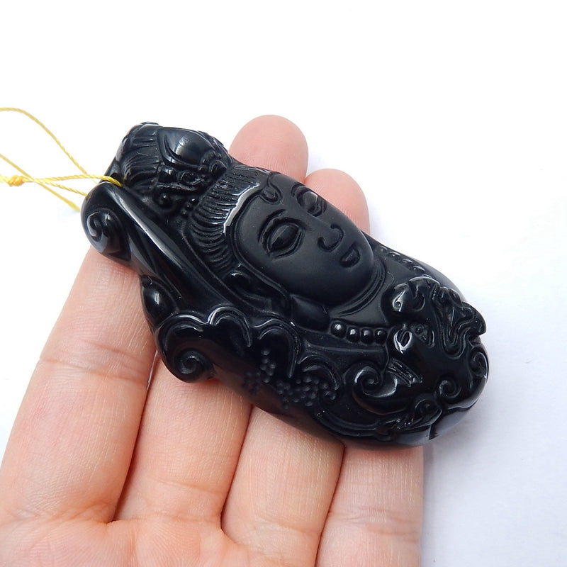 Handmade Obsidian Carved guanyin buddha Pendant Bead, 67x36x14mm, , 47.4g - MyGemGarden