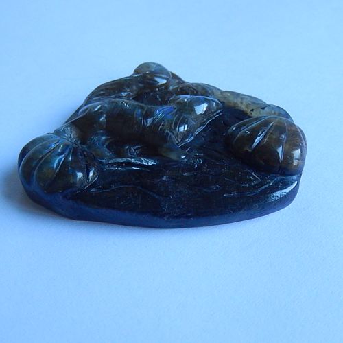 Carved Labradorite Gemstone Squirrel Cabochon, 52x50x10mm, 35.1g - MyGemGarden