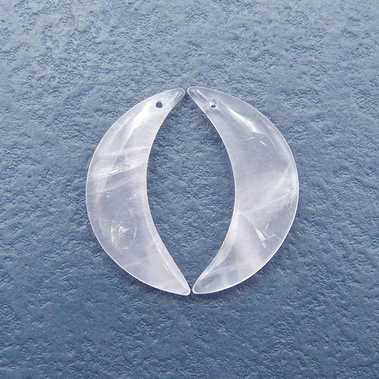 Natural Rose Quartz Carved moon Earring Beads 32x15x4mm, 4.9g