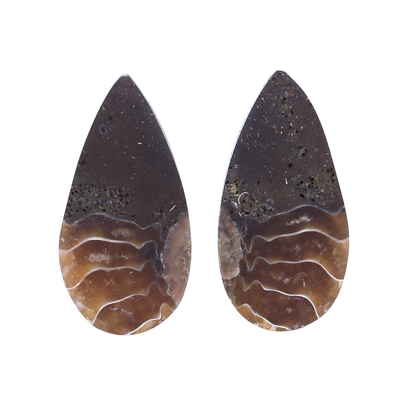 Works of Art Ammonite Fossil cabochon pair, 28x14x4mm, 6g - MyGemGarden