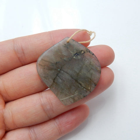 Natural Labradorite carved leaf Pendant Bead, 36x34x4mm, 6.1g - MyGemGarden