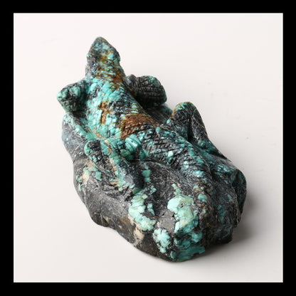 Turquoise Gemstone Lizard Carved Ornament, 80x41x20mm, 89g - MyGemGarden