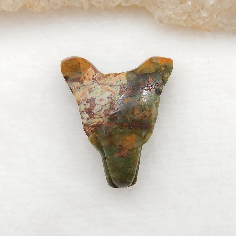 Handmade Green Opal Carved Wolf Head Pendant Stone, 26x22x11mm, 5.5g