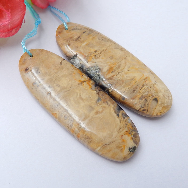 Natural spot stone Oval Earrings Pair, stone for Earrings making, 46x17x6mm, 15.38g - MyGemGarden