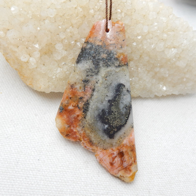 Natural Stone Argentina Rhodochrosite Drilled Gemstone Pendant Bead, 76x36x5mm, 26.1g - MyGemGarden