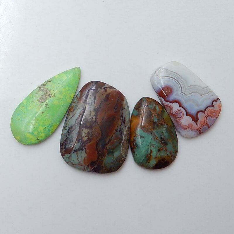 Natural Labradorite, Green Opal and Stripe Agate Gemstone Cabochons, 25x19x4mm, 20x13x4mm,7.4g - MyGemGarden