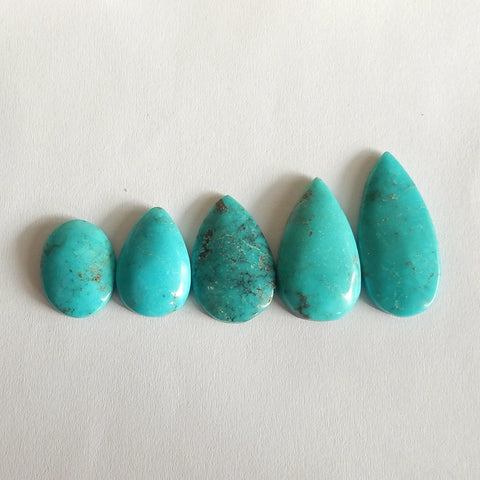 5 pcs Turquoise  Cabochon Pairs 29x13x4mm,17x13x4mm,10.1g - MyGemGarden
