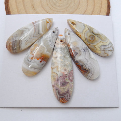 5 PCS Crazy Lace Rosetta Stone Teardrop Pendants Set, 38x11x5mm, 31x12x5mm, 14.3g - MyGemGarden