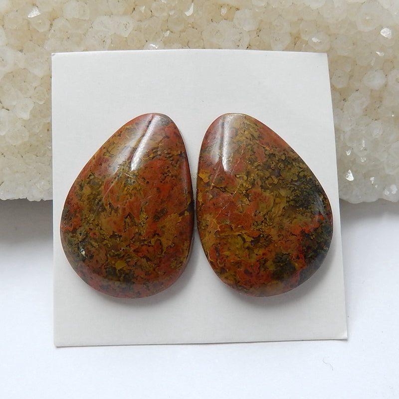 Natural Warring States Red Agate Cabochon Pair, 25x18x5mm, 7.3g - MyGemGarden