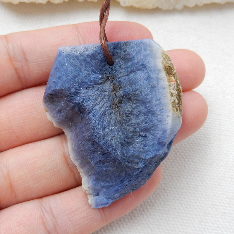 New, Blue Fossil Coral Gemstone Pendant, Nugget Pendant, 44x38x14mm, 24.2g - MyGemGarden