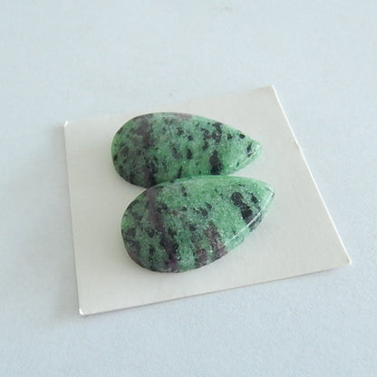 Natural Colorful Ruby and Zoisite cabochon pair For Women 25x15x5mm 7.44g - MyGemGarden