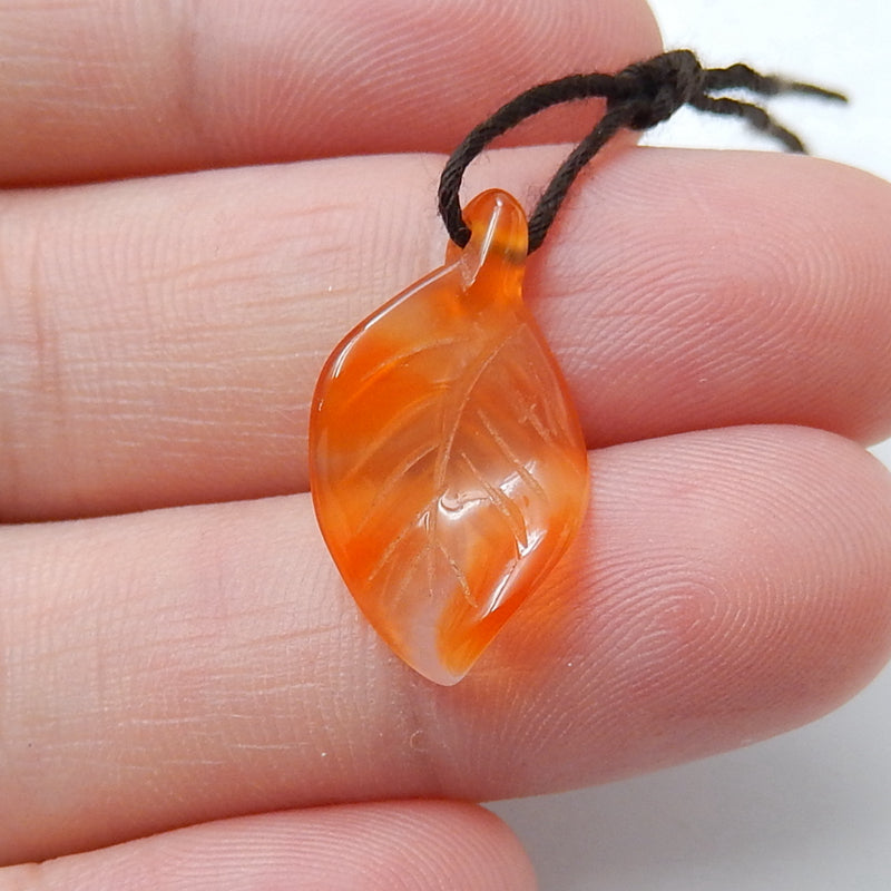 Red agate Carved leaf Pendant Bead, 20x11x2mm, 0.6g - MyGemGarden
