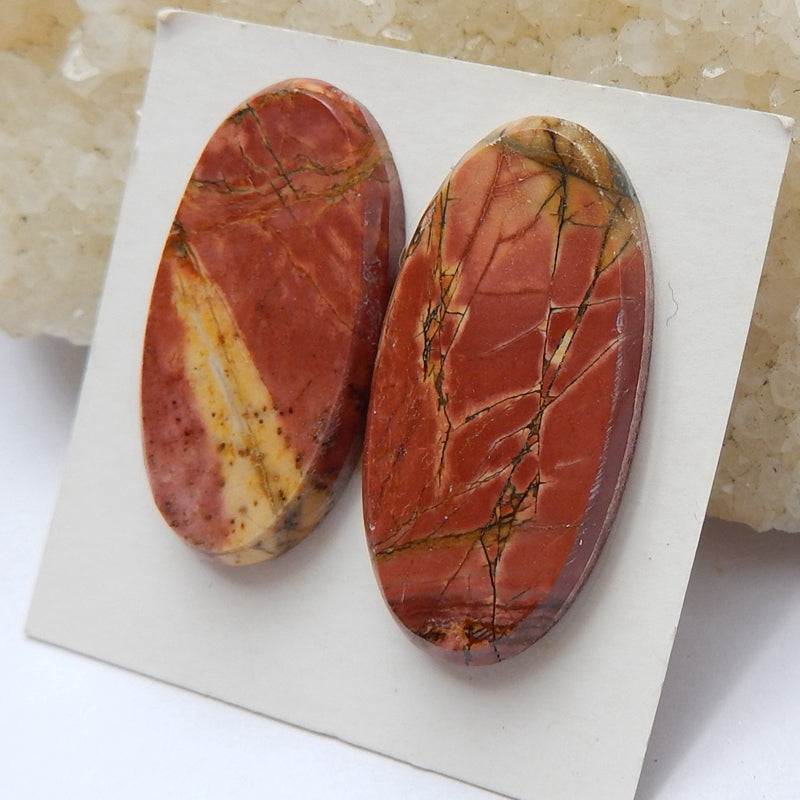 2 Pcs Natural Multi-Color Picasso jasper Oval Gemstone Cabochon, 30x15x3mm, 28x15x3mm,6g - MyGemGarden