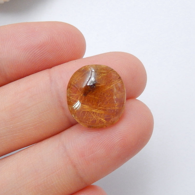 Natural Gold Rutilated Quartz Round Gemstone Cabochon , 13x14x6mm, 1.6g - MyGemGarden