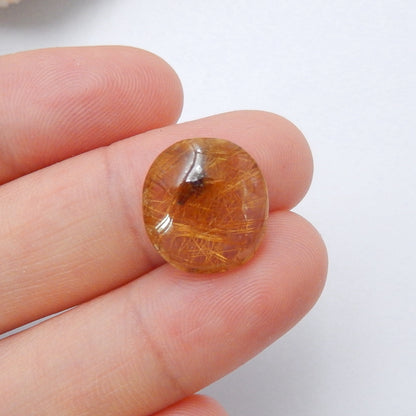 Natural Gold Rutilated Quartz Round Gemstone Cabochon , 13x14x6mm, 1.6g - MyGemGarden