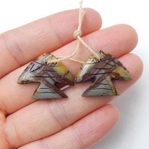 Hot sale Multi-Color Picasso jasper Carved fish Earrings Pair, stone for Earrings making, 24x18x4mm, 4.4g - MyGemGarden