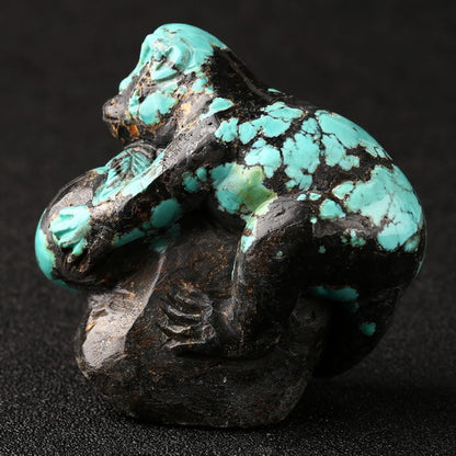 Turquoise Gemstone Monkey Carved Ornament, 50x32x68mm, 76g - MyGemGarden