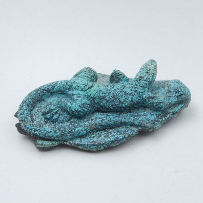Handmade Turquoise Gemstone Lizard Carved Ornament, 80x50x17mm, 56.5g - MyGemGarden