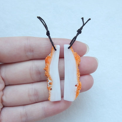 Natural Orange Shell Earrings Pair 40x12x3mm,5.7g - MyGemGarden
