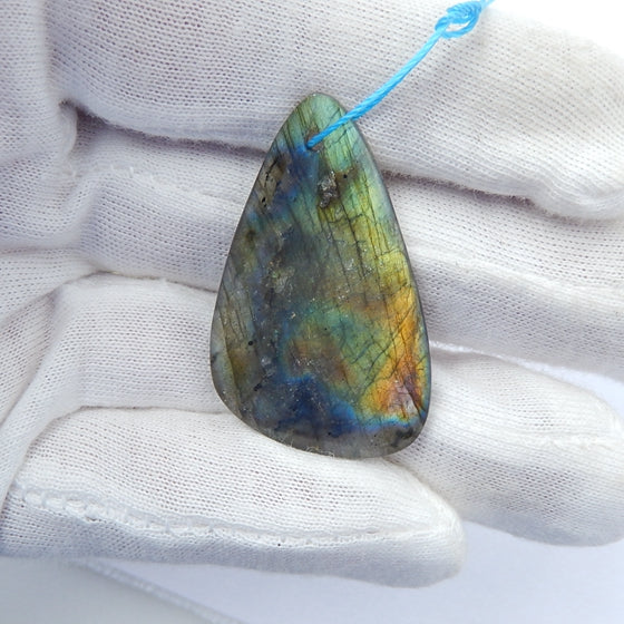 Labradorite Gemstone Natural Pendant Bead, 38x23x5mm, 6.9g - MyGemGarden