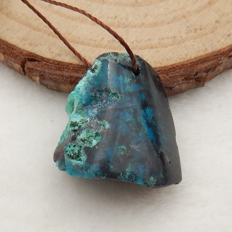 Natural Raw Gemstone Blue Opal Drilled Pendant Stone, 19x19x15mm, 4.9g