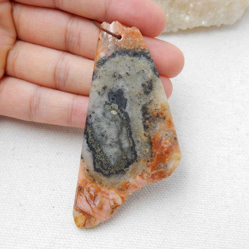 Natural Stone Argentina Rhodochrosite Drilled Gemstone Pendant Bead, 76x36x5mm, 26.1g - MyGemGarden