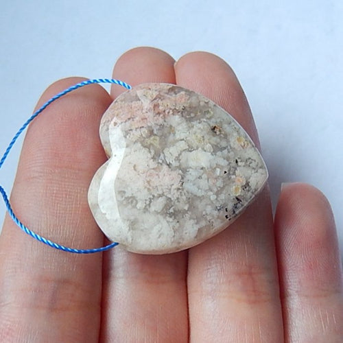Carved Ocean Jasper Gemstone Heart Pendant Bead, 27x10mm, 10.2g - MyGemGarden