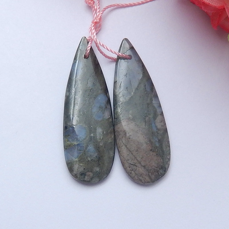 Natural blue sandstone Earrings Pair 39x14x4mm,7.2g - MyGemGarden