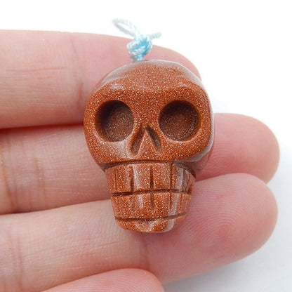Red Goldstone Sitara Carving Skull Pendant, 23x19x17mm, 11.1g - MyGemGarden