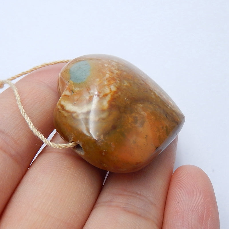 New design Ocean Jasper Drilled Heart Gemstone Pendant Bead, 36x32x15mm, 18.8g - MyGemGarden
