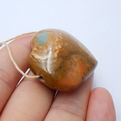 New design Ocean Jasper Drilled Heart Gemstone Pendant Bead, 36x32x15mm, 18.8g - MyGemGarden