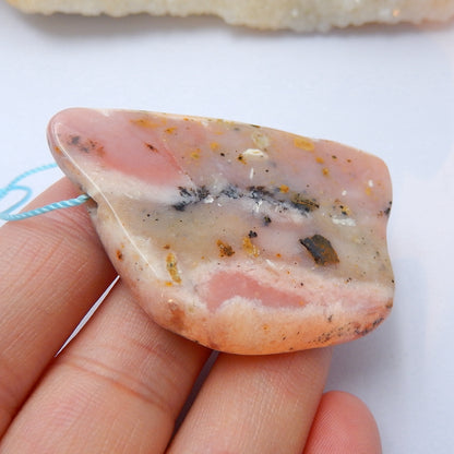 Natural Pink Opal Drilled Pendant Bead, 48x34x8mm, 19.4g - MyGemGarden