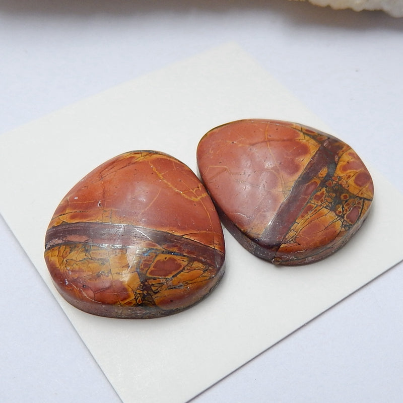 Natural Multi-Color Picasso jasper Gemstone Cabochon pair, 20x18x4mm, 5.7g - MyGemGarden