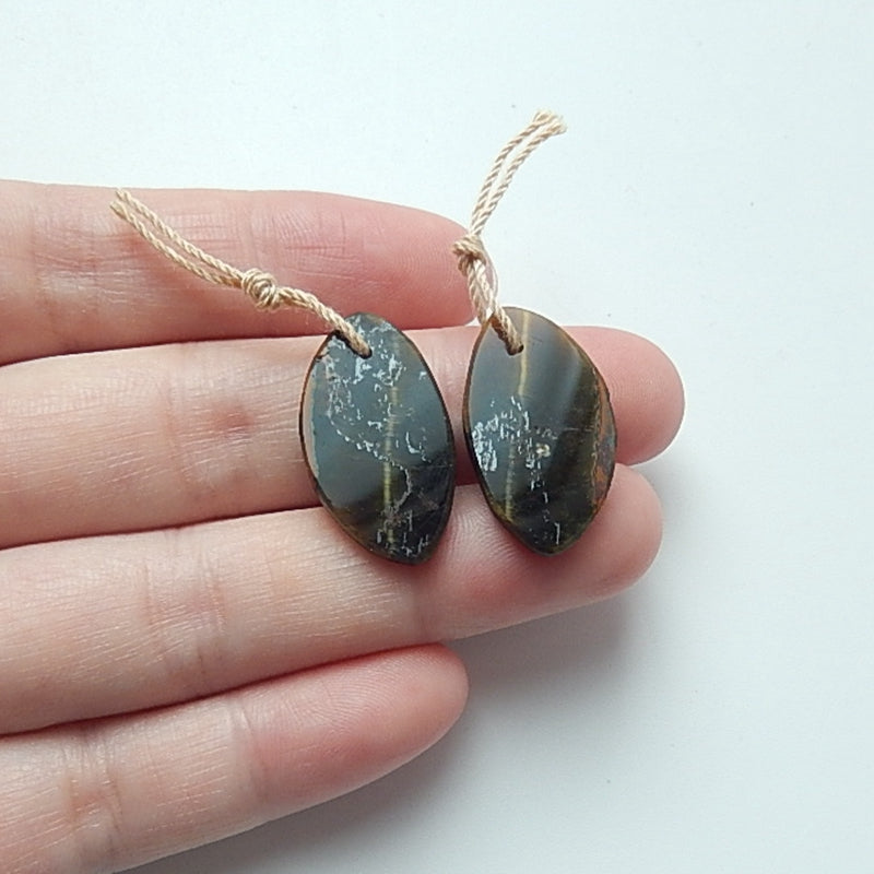 Tiger Eye Gemstone Natural Earrings Pair, 24x14x3mm,3.9g - MyGemGarden