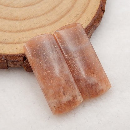 Natural Sun Stone Rectangle Cut Cabochon Pair, Stone For Jewelry Making, 24x10x3mm, 3.3g