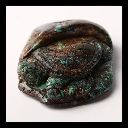 Turquoise Gemstone Tortoise Carved Ornament, 73x48x21mm, 105g - MyGemGarden