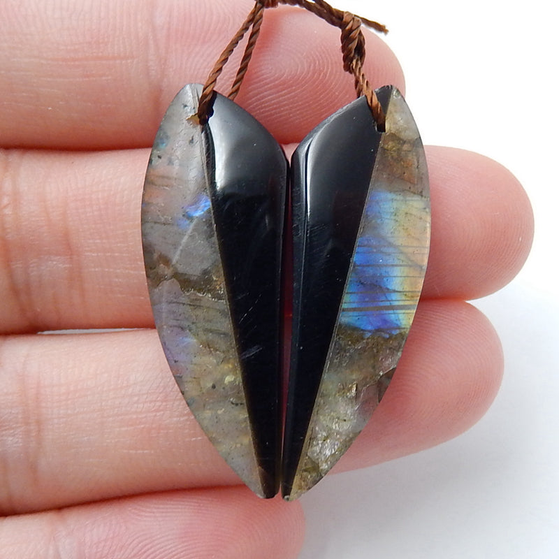 Natural Obsidian and Labradorite Glued Gemstone Earrings Pair, 33x13x4mm, 4.3g - MyGemGarden