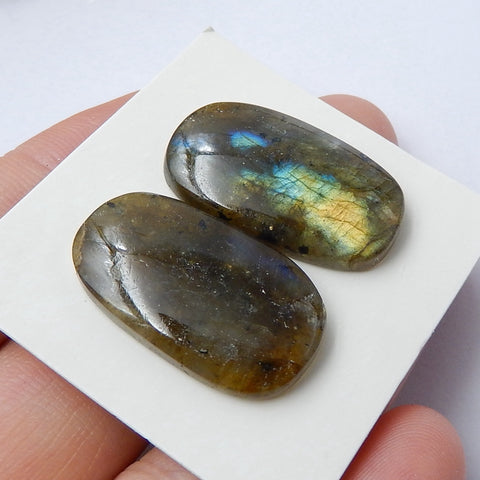 Natural Labradorite Gemstone Cabochon Pair, 24x14x5mm, 6.4g - MyGemGarden