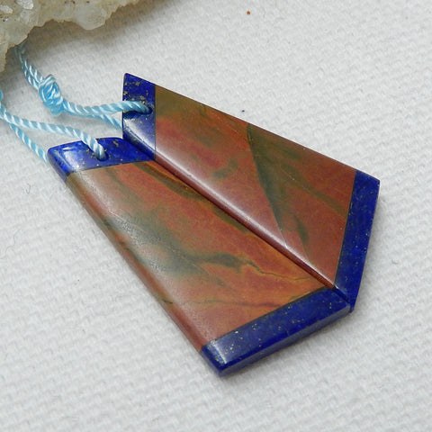 Multi-Color Picasso jasper and Lapis Lazuli Glued Gemstone Earrings Pair, 30x13x4mm, 5.3g - MyGemGarden