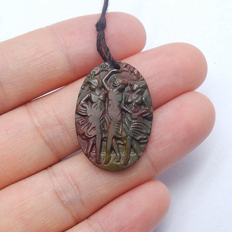 New design Multi-Color Picasso jasper Carved 3 women Oval Gemstone Pendant Bead, 26x18x3mm, 2.2g - MyGemGarden