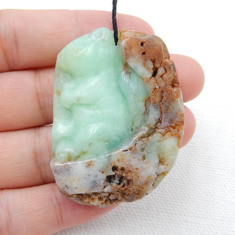 Handcrafted Carved Chrysoprase squirrel Pendant Bead, 45x32x9mm, 22.8g - MyGemGarden