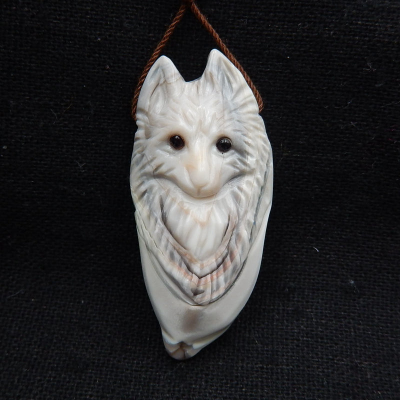 New! Handmade Carved Pink Agate Wolf Head Pendant Bead, 46x22x13mm, 14.8g - MyGemGarden