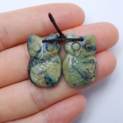 Hot sale Chrysocolla Carved owl Earrings Pair, 23x15x4mm, 6.4g - MyGemGarden