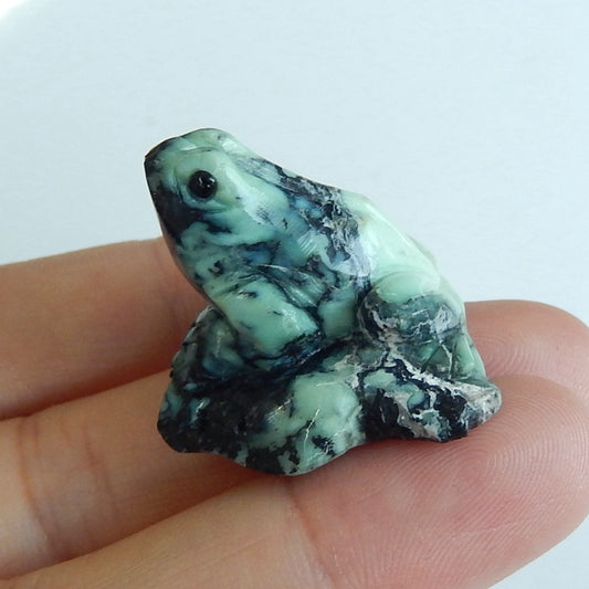 HOT SALE, Carved Gemstone Green Turquoise Cabochon, Carving Frog, 29x25x20mm, 9.3g - MyGemGarden