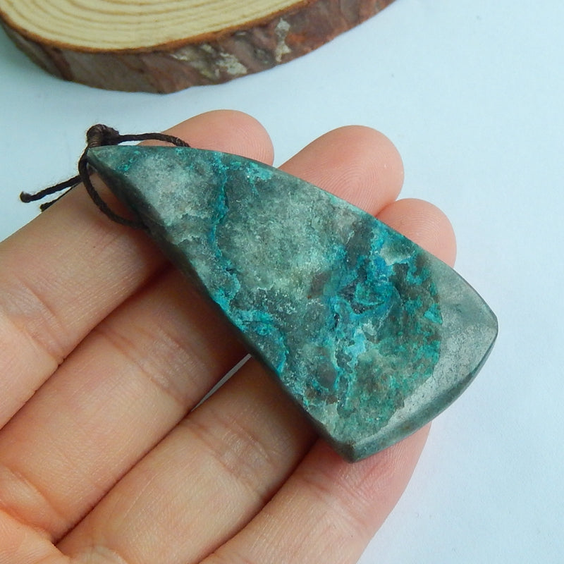 Natura Chrysocolla Gemstone Pendant Bead, 52x26x8mm, 16.6g - MyGemGarden