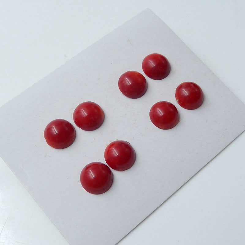 8 pcs Red Coral 9mm round cabochons, 9x9x4mm, 4.83g - MyGemGarden