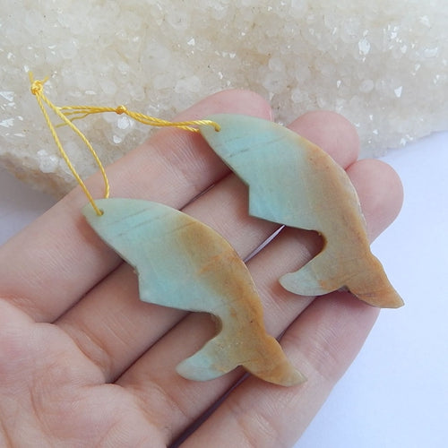 Carving Fish Amazonite Earrings Pair,43x12x4mm,8.2g - MyGemGarden