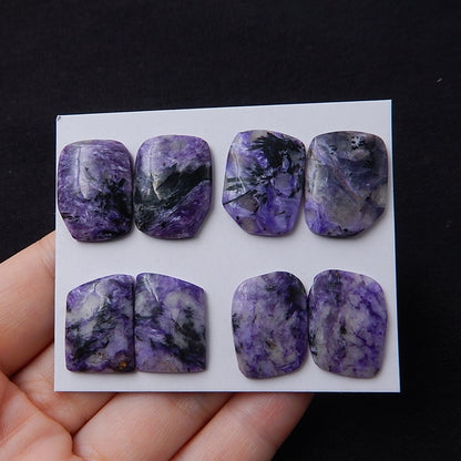New Arrival 4 Pairs Beautiful Charoite cabochons, 20x15x4mm, 19x14x3mm, 14.4g - MyGemGarden