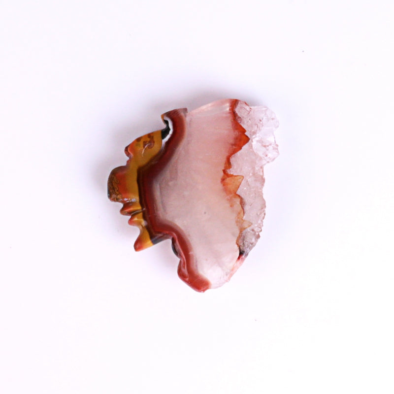 Top quality Warring States Red Agate Carved Indian Head Cabochon, 45x43x9mm, 18.9g - MyGemGarden