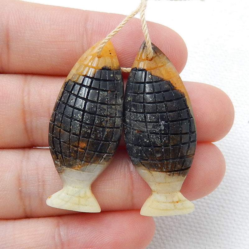 Hot sale Amazonite Carved fish Earrings Pair, stone for Earrings making, 36x15x4mm, 6.2g - MyGemGarden